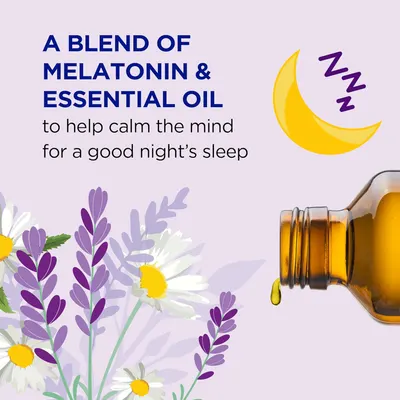 Highlights the product's unique blend of melatonin and essential oils to promote better sleep.