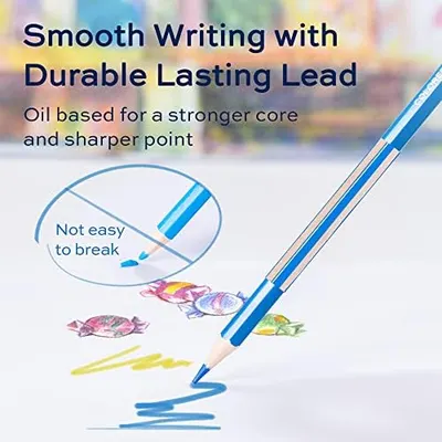 Highlights the pencil's durable lead feature, emphasizing smooth writing and long-lasting performance.