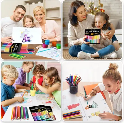 Demonstrates various scenarios where the colored pencils can be used, from family bonding to professional illustration, appealing to a wide range of users.