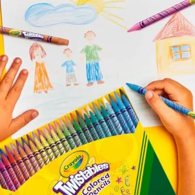 Demonstrates how Crayola Twistables can be used for creative family drawing activities, encouraging parents to purchase for shared family time.