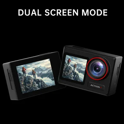 Highlights the camera's dual screen capability, allowing users to see the image on both front and back screens simultaneously.
