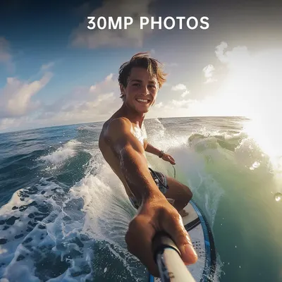 Highlights the camera's ability to capture high-quality 30MP photos in action scenarios, demonstrating image clarity and detail.