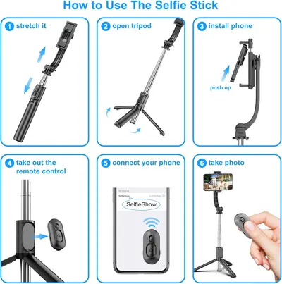 Provides step-by-step instructions on how to set up and use the selfie stick, making it easy for customers to understand the product's functionality.