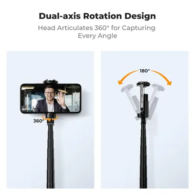 Highlights the product's ability to rotate 360° horizontally and 180° vertically, allowing users to capture images from any angle.