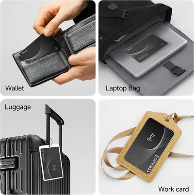 Demonstrates the versatility of the product by showing it can be used in various everyday scenarios like wallets, laptop bags, luggage, and work cards.