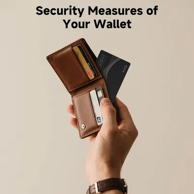 Highlights the wallet's security features to protect against electronic theft of credit card information.