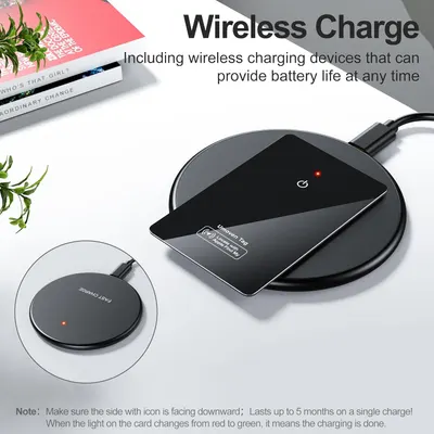 Highlights the wireless charging capability of the product, emphasizing convenience and ease of use for maintaining battery life.