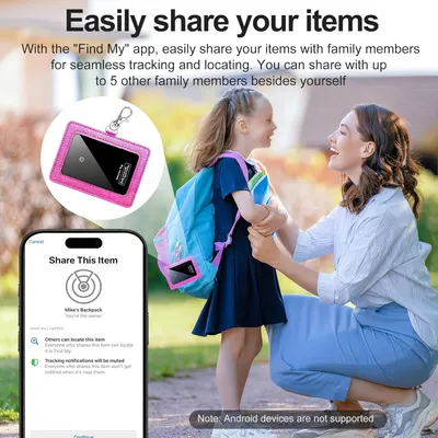 Explains how to use the app's item sharing feature with family members for tracking and locating items. Demonstrates the use case of tracking a child's backpack using the product, showing how it can…