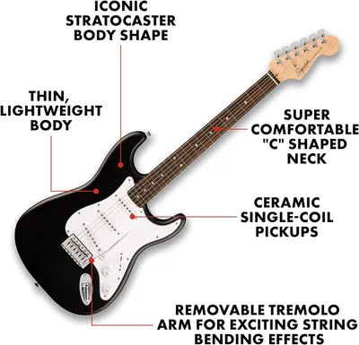 Highlights key features and components of the Stratocaster guitar to educate potential buyers on its design and functionality.
