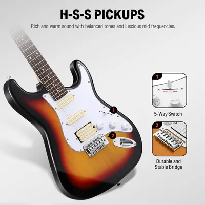 Highlights multiple features of the guitar to showcase its versatility and quality construction.