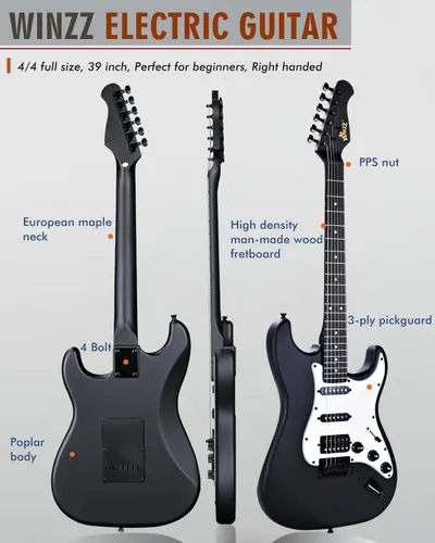 Highlights the key components and materials of the electric guitar to inform potential buyers about its construction and quality.