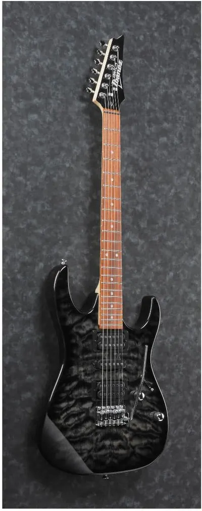 Showcases the sleek design and high-quality finish of the electric guitar to appeal to musicians and guitar enthusiasts.