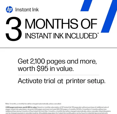 Communicates the value proposition of HP's Instant Ink subscription service, highlighting the number of pages and monetary value included.
