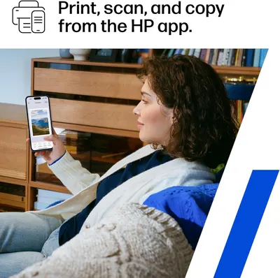 Demonstrates how to use the HP app for printing, scanning, and copying from a mobile device. Shows that the HP app is compatible with smartphones, allowing users to perform printing tasks from their…