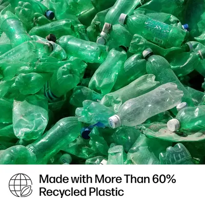 Highlights the product's eco-friendly feature of being made with more than 60% recycled plastic, appealing to environmentally conscious consumers.