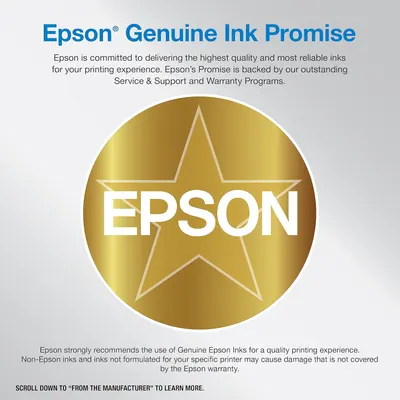 Reinforces Epson's commitment to quality and reliability, emphasizing their genuine ink promise and warranty program to build trust with customers.