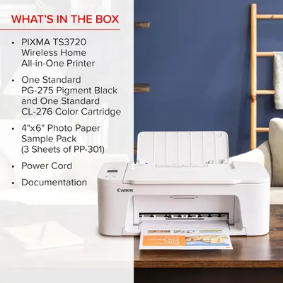 Shows customers exactly what items are included with their purchase of the Canon PIXMA TS3720 printer.