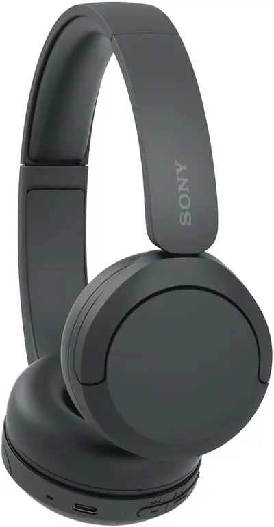 Shows the headphones in a clean, neutral setting to highlight their sleek design and color.