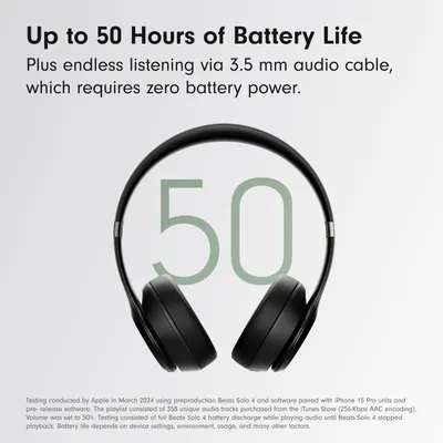 Highlights the product's impressive battery life of up to 50 hours, emphasizing its long-lasting performance for extended use.