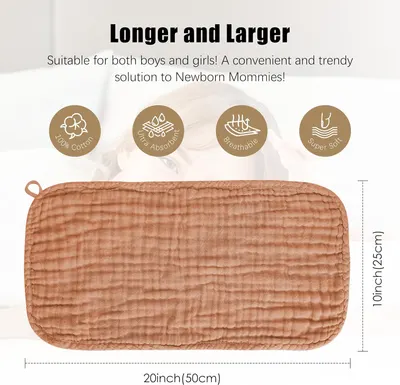Highlights multiple key features of the product to demonstrate its quality and suitability for newborns. Provides exact measurements of the product to help customers understand its size and coverage…
