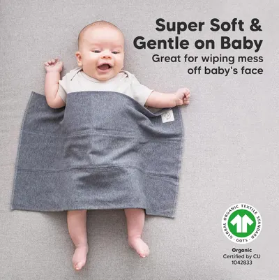 Emphasizes the product's softness and gentleness, specifically for use on a baby's delicate skin.