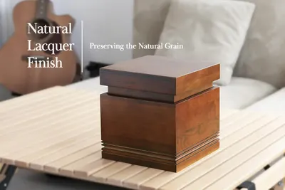 Highlights the product's natural lacquer finish that preserves the wood grain, appealing to customers who value authentic, high-quality wood products.
