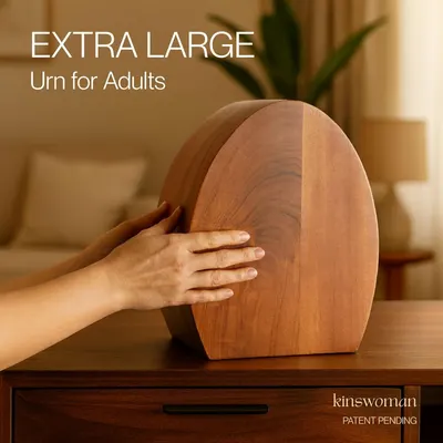 Demonstrates the large size of the urn to reassure customers it's suitable for adult remains. Highlights the product's key feature of being an extra large urn specifically designed for adults.