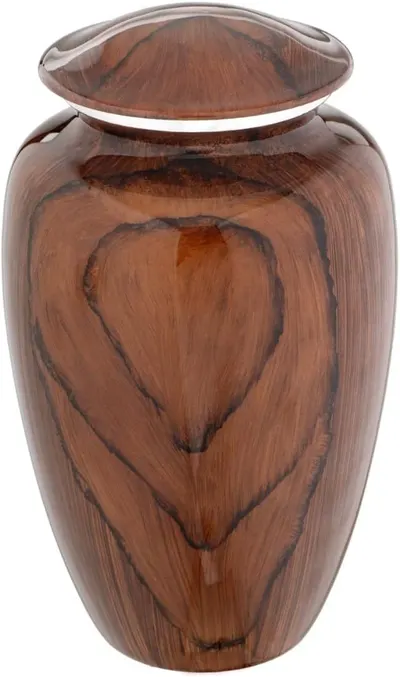 Showcases the unique wood grain pattern of the urn, emphasizing its natural beauty and craftsmanship.
