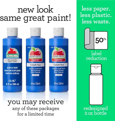 Informs customers about changes to the product packaging while highlighting environmental benefits of the new design. Reassures customers that despite packaging changes, the paint quality remains…