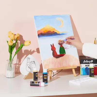 Shows the product being used in a real-world context, demonstrating how customers can enjoy painting as a hobby or creative activity.