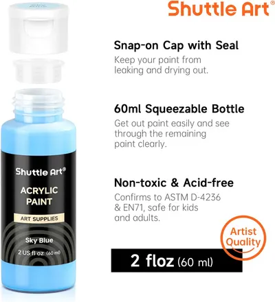Highlights multiple key features of the paint bottle to demonstrate its user-friendly design and safety for all users.