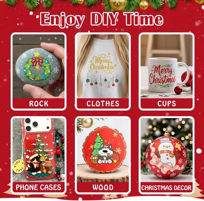 Showcases various Christmas-themed DIY project ideas to inspire customers to create their own holiday decorations and gifts. Demonstrates multiple ways to apply Christmas designs to different…