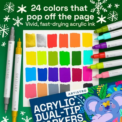 Highlights the product's festive appeal and vibrant color range, making it attractive for holiday-themed crafts and projects. Emphasizes the key feature of vibrant, quick-drying ink to attract…