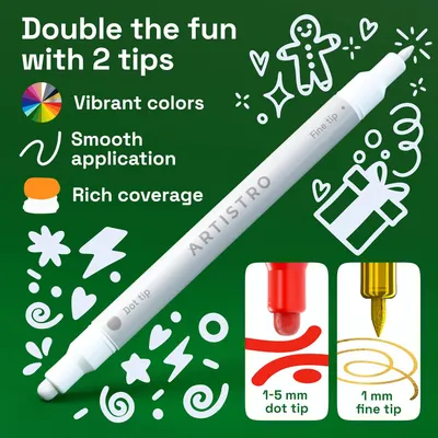 Highlights multiple features of the art marker to showcase its versatility and quality for creative projects.