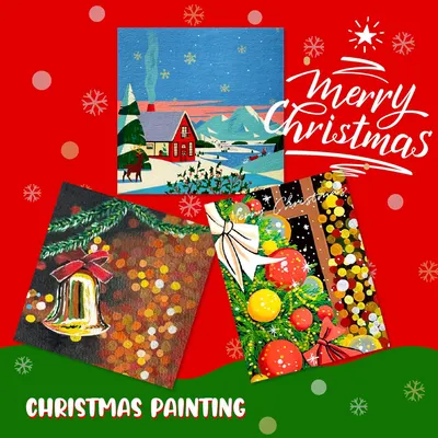 Promotes Christmas-themed paintings to appeal to holiday shoppers and create a festive mood.