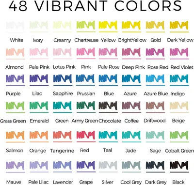 Showcases the wide range of 48 vibrant color options available for the product, helping customers understand the extensive color selection.