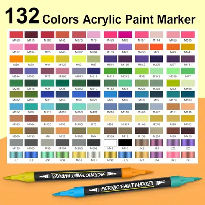 Showcases the wide range of 132 colors available in the acrylic paint marker set, helping customers understand the product's extensive color options.