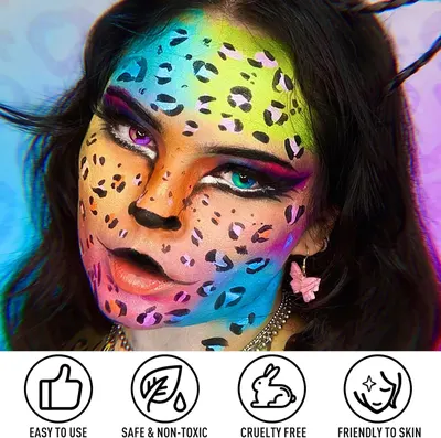 Highlights multiple key benefits of the makeup product to reassure customers about its ease of use, safety, ethical production, and skin compatibility.