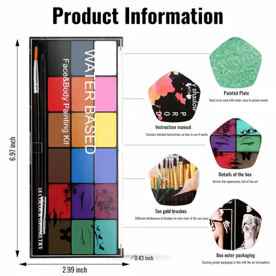 Secondary Images for Face Painting Kit Non-toxic Body Paint Washable 18 Colors Facepaint Makeup Kit for…