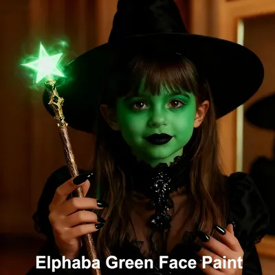 Showcases the product's effectiveness for Halloween costume makeup, demonstrating the vibrant green color and coverage on a child's face. Highlights the product's ability to create a striking, even…