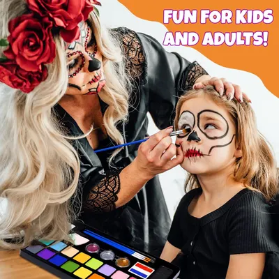 Demonstrates that the face painting kit is suitable for both children and adults, appealing to a wider audience.