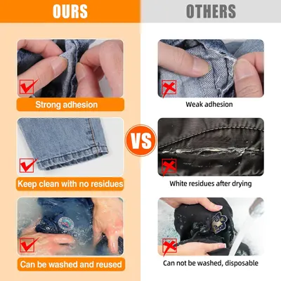 Demonstrates the superior quality and durability of the product compared to competitors, highlighting its strong adhesion, cleanliness, and reusability.