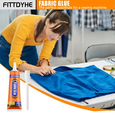 Highlights the fabric glue as an easy-to-use substitute for a sewing machine, appealing to those who want to avoid complex sewing tasks.