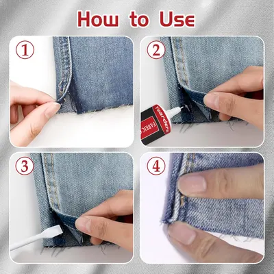 Demonstrates the step-by-step process of using the product to repair frayed denim edges, helping customers understand how easy it is to use.