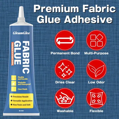 Highlights multiple key features and benefits of the fabric glue to demonstrate its versatility and quality to potential buyers.