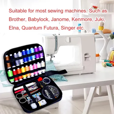 Informs customers that the sewing kit is compatible with a wide range of popular sewing machine brands, reassuring them about its versatility and usefulness.
