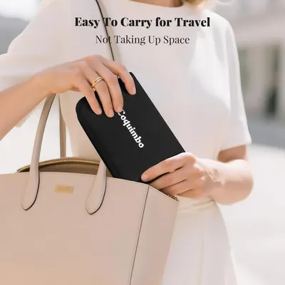 Demonstrates the product's portability and suitability for travel, emphasizing its compact size that doesn't take up much space in a bag.