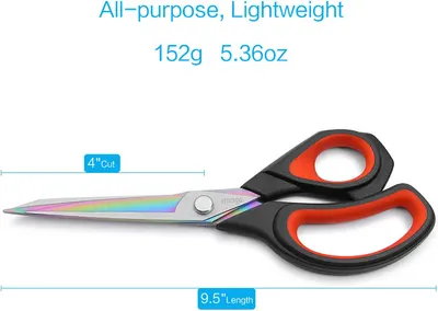 Communicates the lightweight nature and compact size of the product to highlight its portability and versatility. Provides exact dimensions of the scissors to give shoppers a clear understanding of…