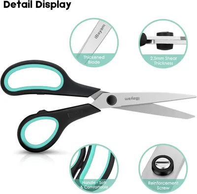 Highlights key design features of the scissors to demonstrate quality and comfort.
