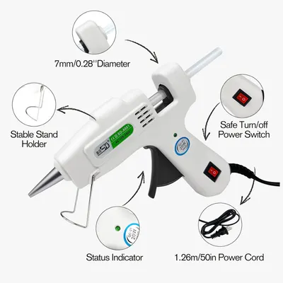 Highlights key features and components of the glue gun to inform buyers about its design and functionality.